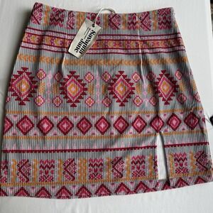 Women's Savanna Jane Corduroy Pink Grey Orange Aztec Mini Skirt Medium 6 - 8 New